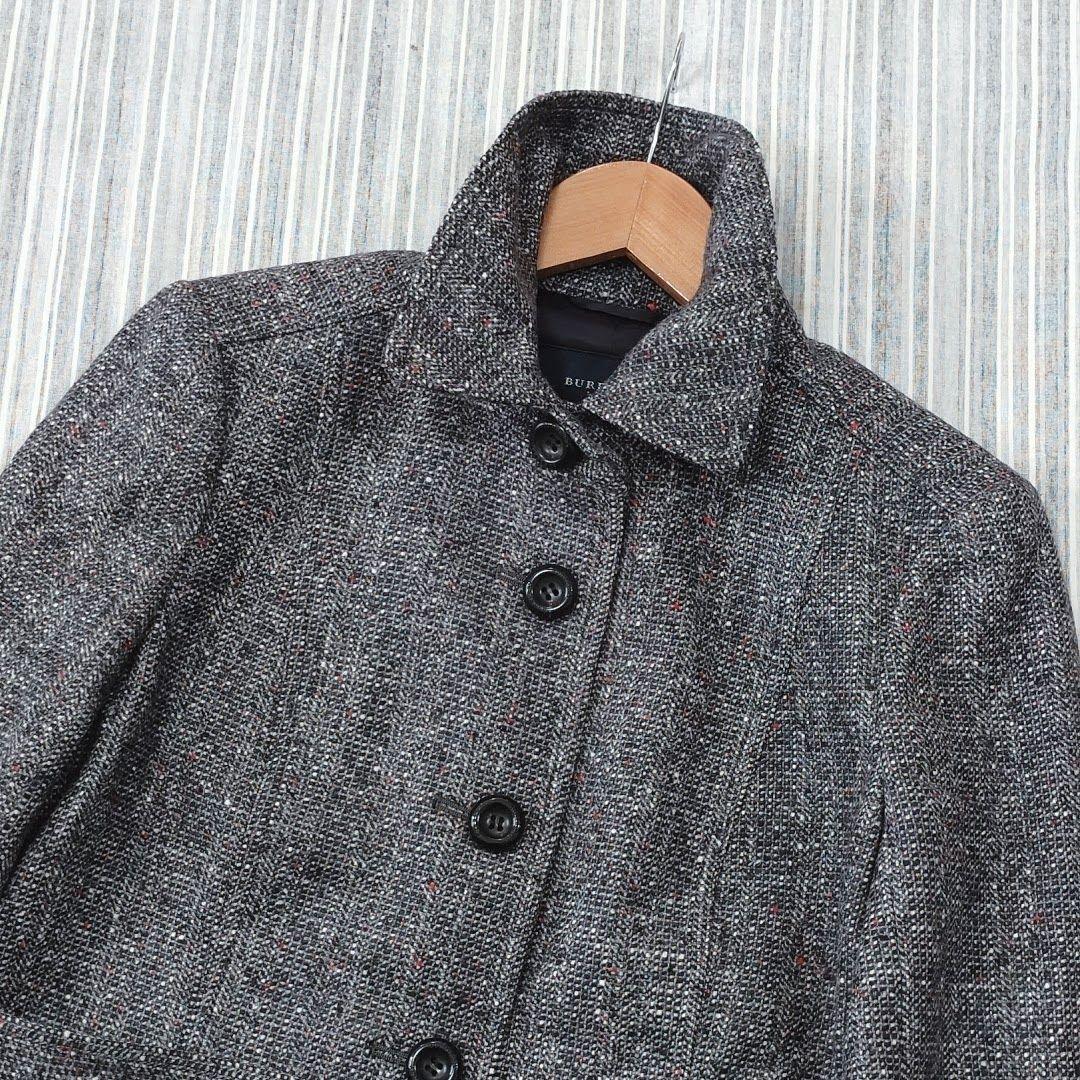 ☆極美品☆バーバリー＊ツイードジャケット＊絹混＊ベルト付き＊