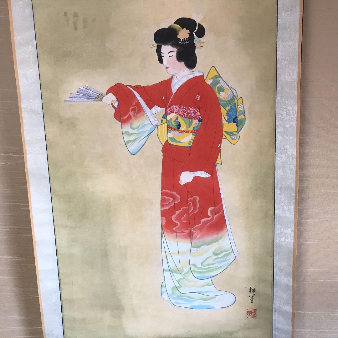 掛け軸　値下げ　美人画　日本画　上村松園？序の舞　模写 掛け軸 値下げ 美人画 日本画 上村松園？序の舞 模写 - メルカリ