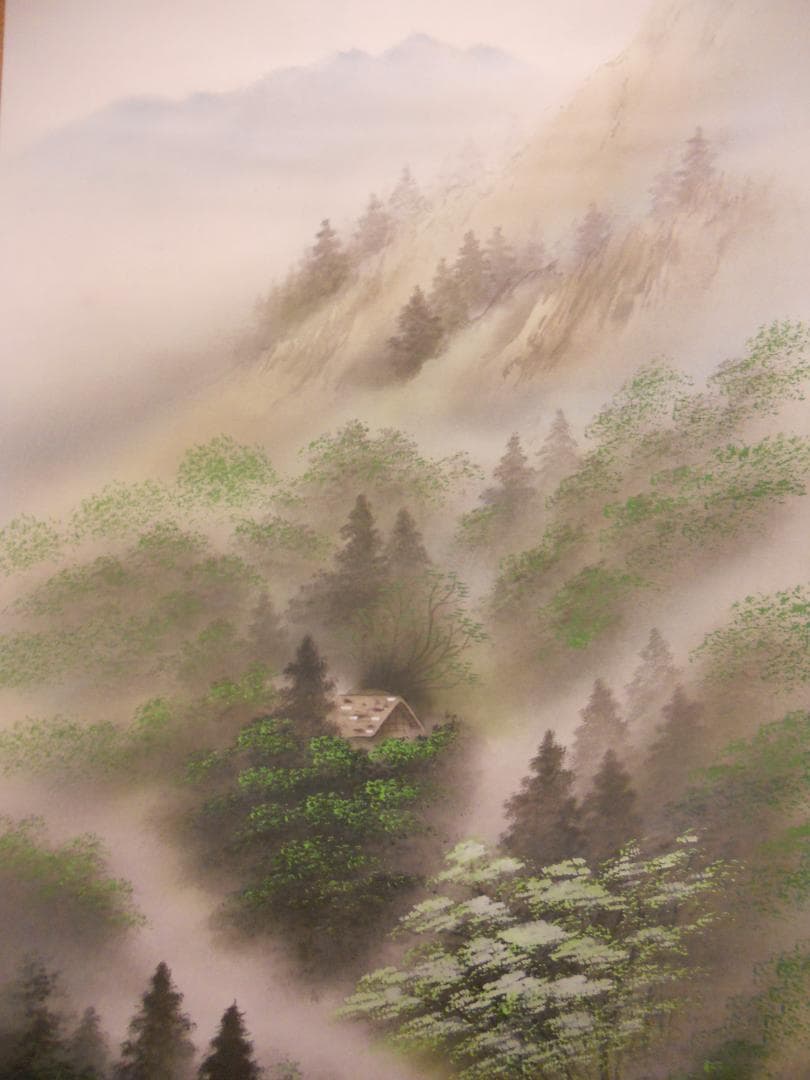 掛け軸 花峰 彩色山水 絹本 希少 軸装 茶道具 掛軸 美品 です。 - メルカリ