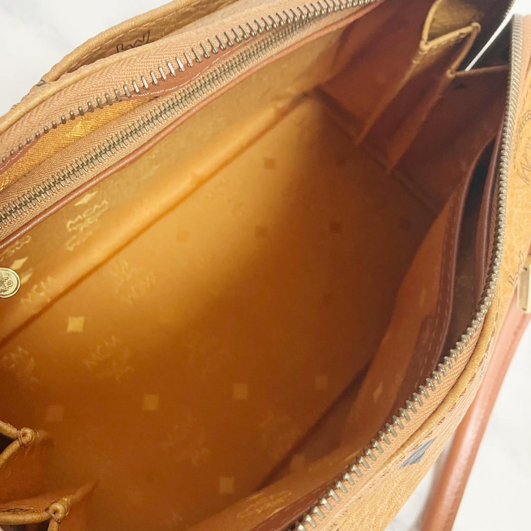 B702【美品】MCM☆シボ革 ミニボストンバッグ ブラウン レザー