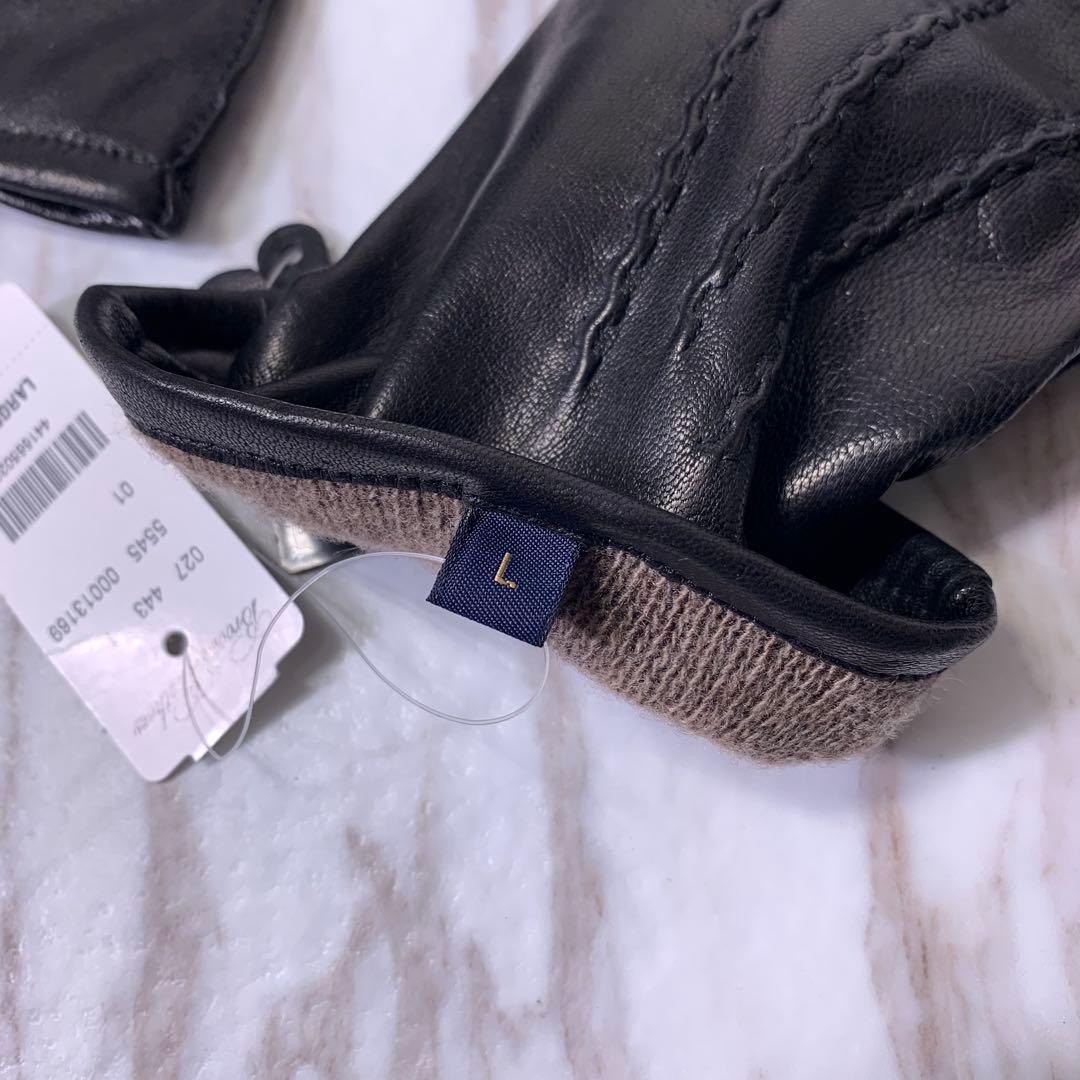 Brooks Brothers \"346\" レザーグローブ カシミア ブラック