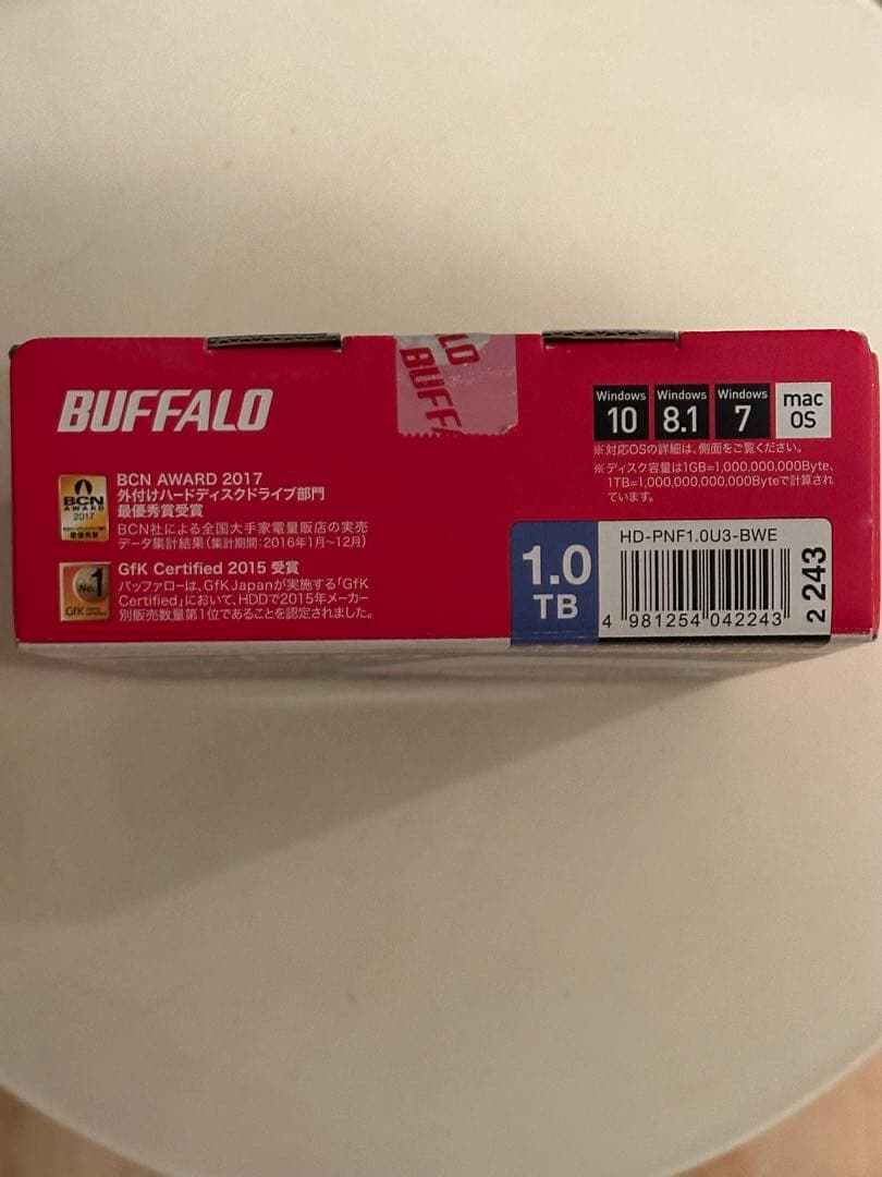 BUFFALO 1.0TB 外付けハードディスク HD-PNF1.0U3-BWE