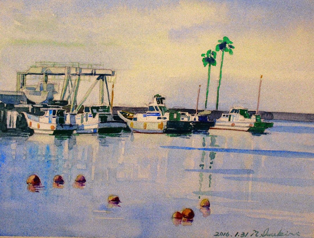 港の風景 水彩画 2016年 F6サイズ 額装済み 水彩画 港の風景 2022年 F6サイズ 額装済み - メルカリ