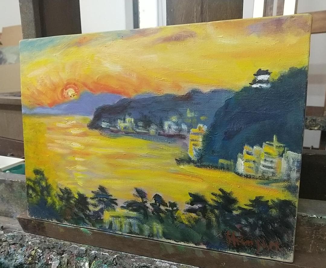 絵画「朝しずか」熱海 真作 F4 1984 油絵 油彩画 風景画 アート - メルカリ