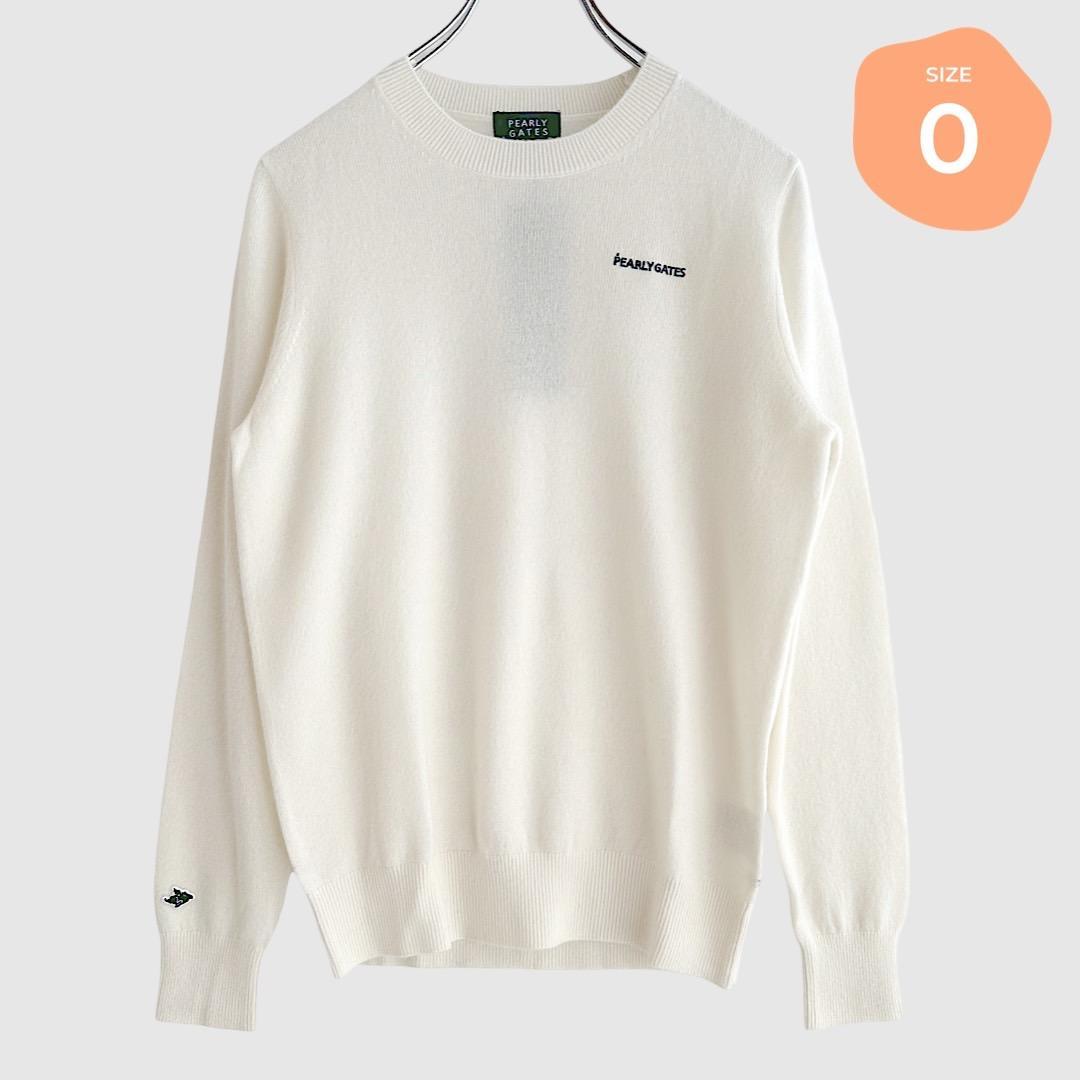 453 パーリーゲイツ 定価33,000円 カシミヤ100％ ニット 白 0 S 美品】パーリーゲイツ セーター 黒×白 カシミヤ100% 裏地付 レディース