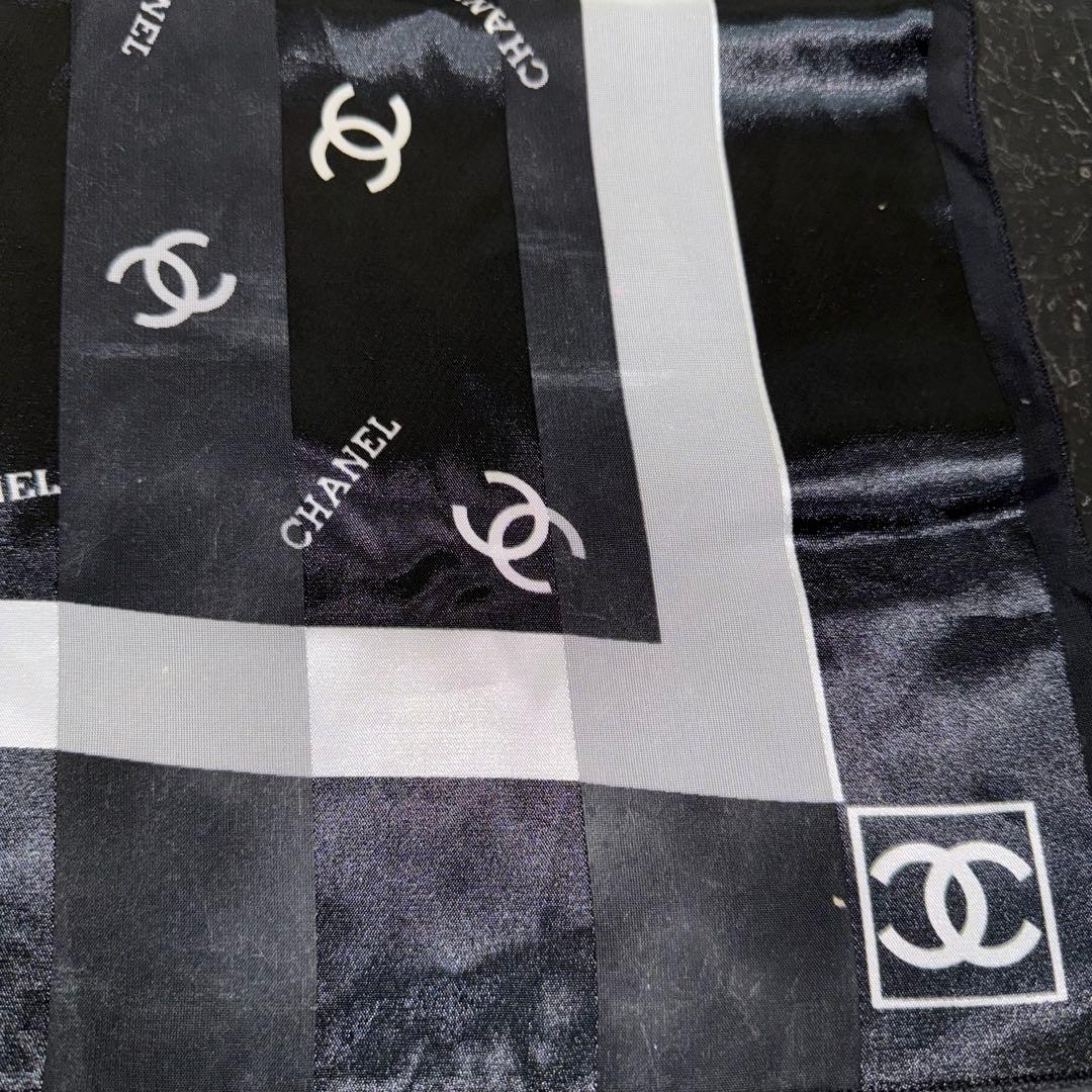 極美品✨シャネル スカーフ 黒 ココマーク シースルー 大判 ノベルティ