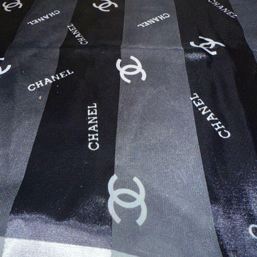 極美品✨シャネル スカーフ 黒 ココマーク シースルー 大判 ノベルティ