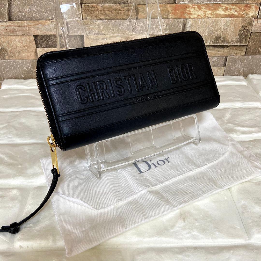 未使用級】クリスチャンディオール エンボスロゴ ラウンドファスナー