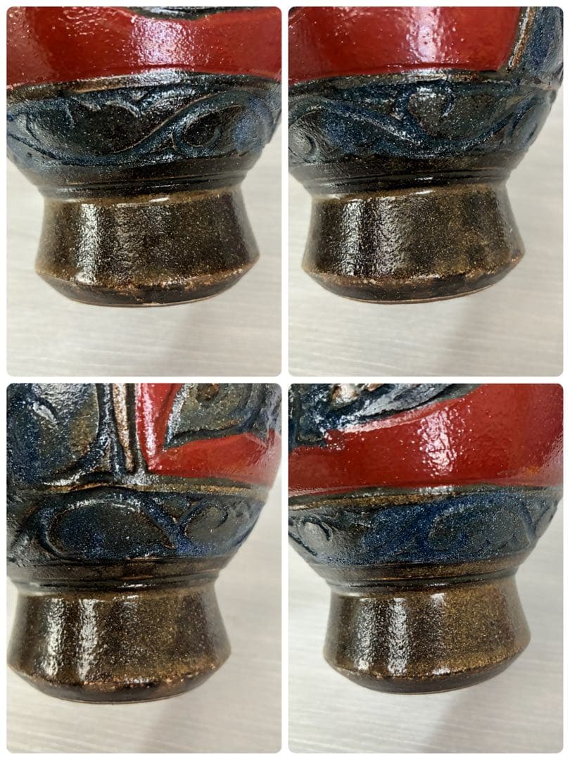 壺屋焼 小橋川清正 赤絵 魚紋 花瓶 沖縄 花器 インテリア 壺 工芸品