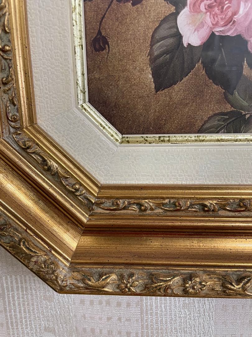 イタリア輸入 ゴールドの額縁 フレーム バラ 絵画 八角形 アンティーク