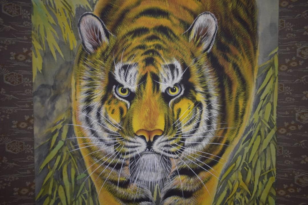 真作/森田豊観/猛虎図/桐共箱付/布袋屋掛軸HI-978