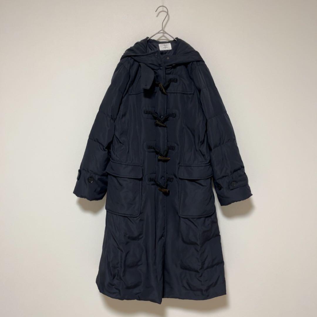 美品 フェリシモ ロングダッフルダウンコート チャコールネイビー