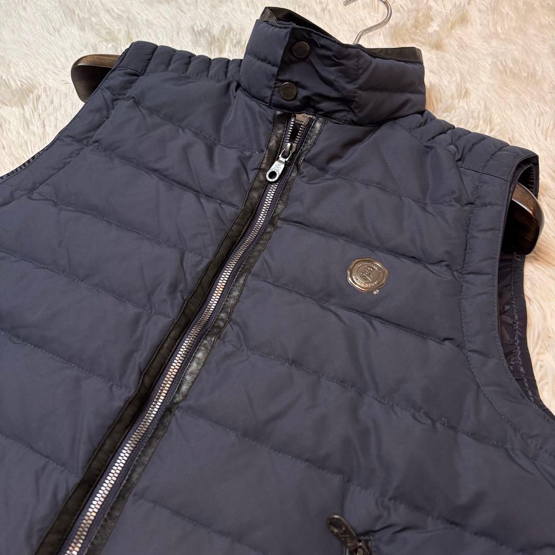 美品) マークアンドロナ ダウン ベスト レザーパイピング ダブルジップ