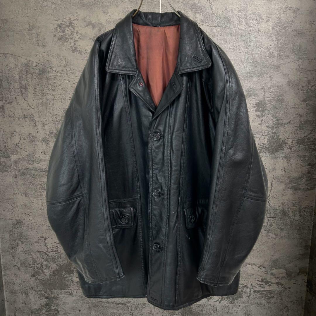 雰囲気抜群‼︎ 90s 本革 レザージャケット カーコート ブラック L 常田