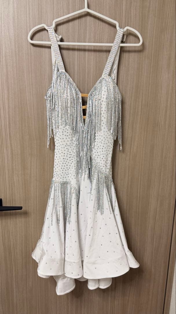 ホワイト フリンジ ダンスドレス 社交ダンスラテンダンス大会 試合