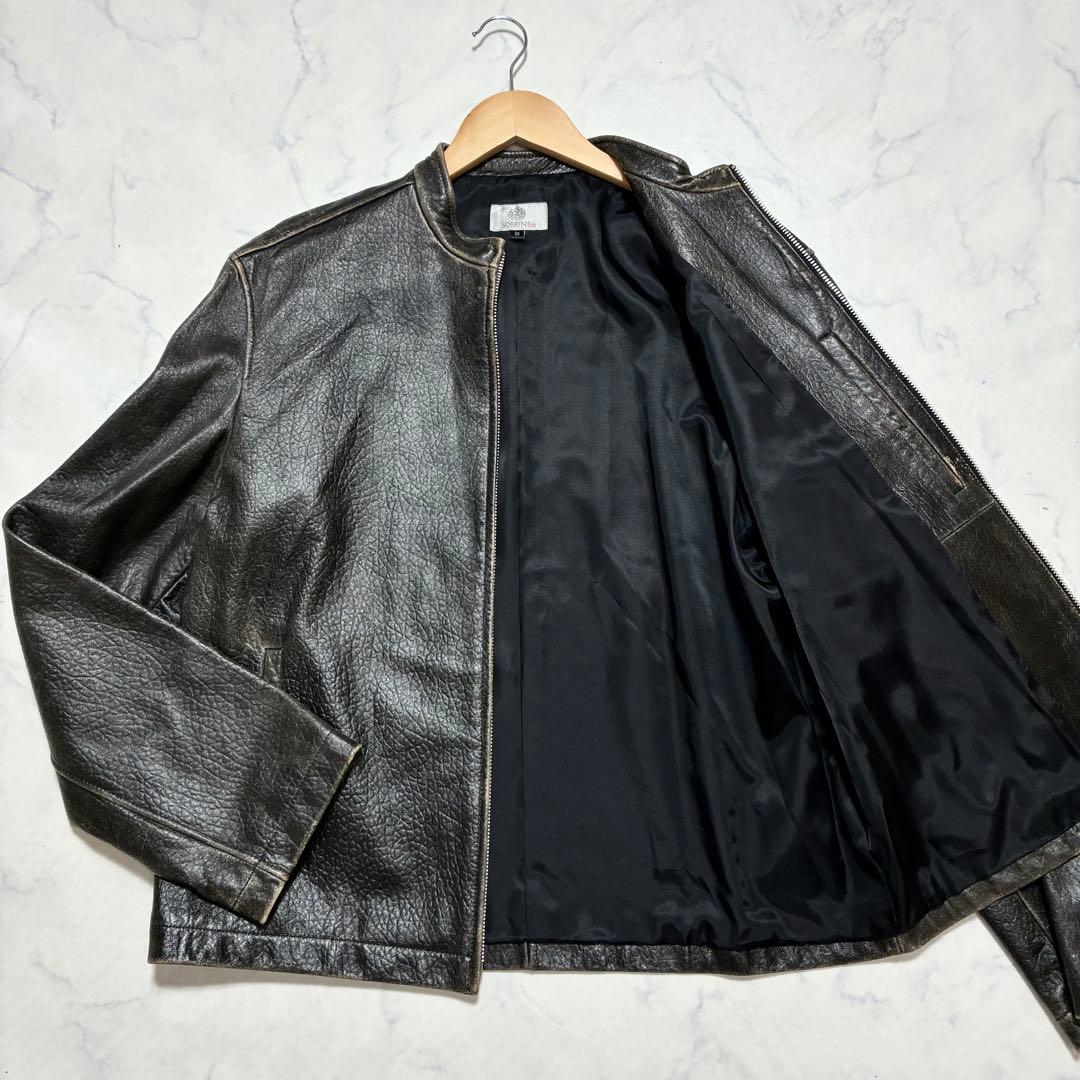 美品✨エイジング加工 シングル ライダースジャケット 羊革 ブラック XL 50 Schott N.Y.C（ショット） Schott 70'S SINGLE RIDERS JACKET シングル