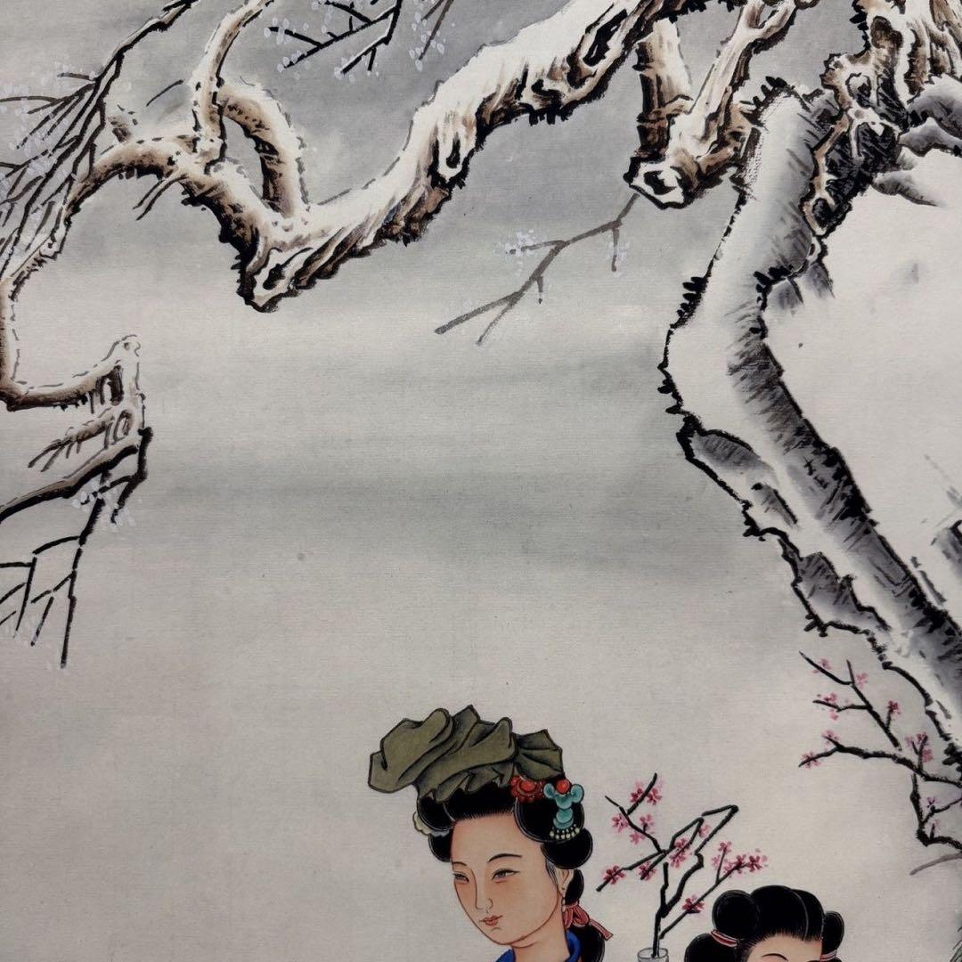 大四尺中堂　黄均《宝琴立雪》　掛軸　人物画　鑑蔵証書付き