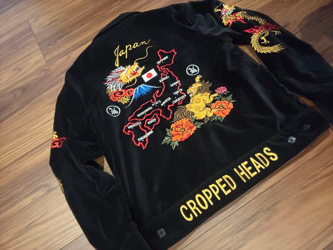Cropped Heads スカジャン ベロア ジャケット CROPPED HEADS/クロップドヘッズ！ベロア 刺繍スカジャンS 黒・美品の