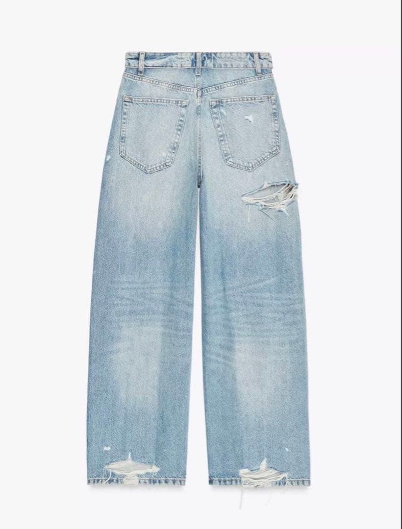 ZARA TRF ミッドライズ折り返しウエストデニムパンツ 38 - メルカリ