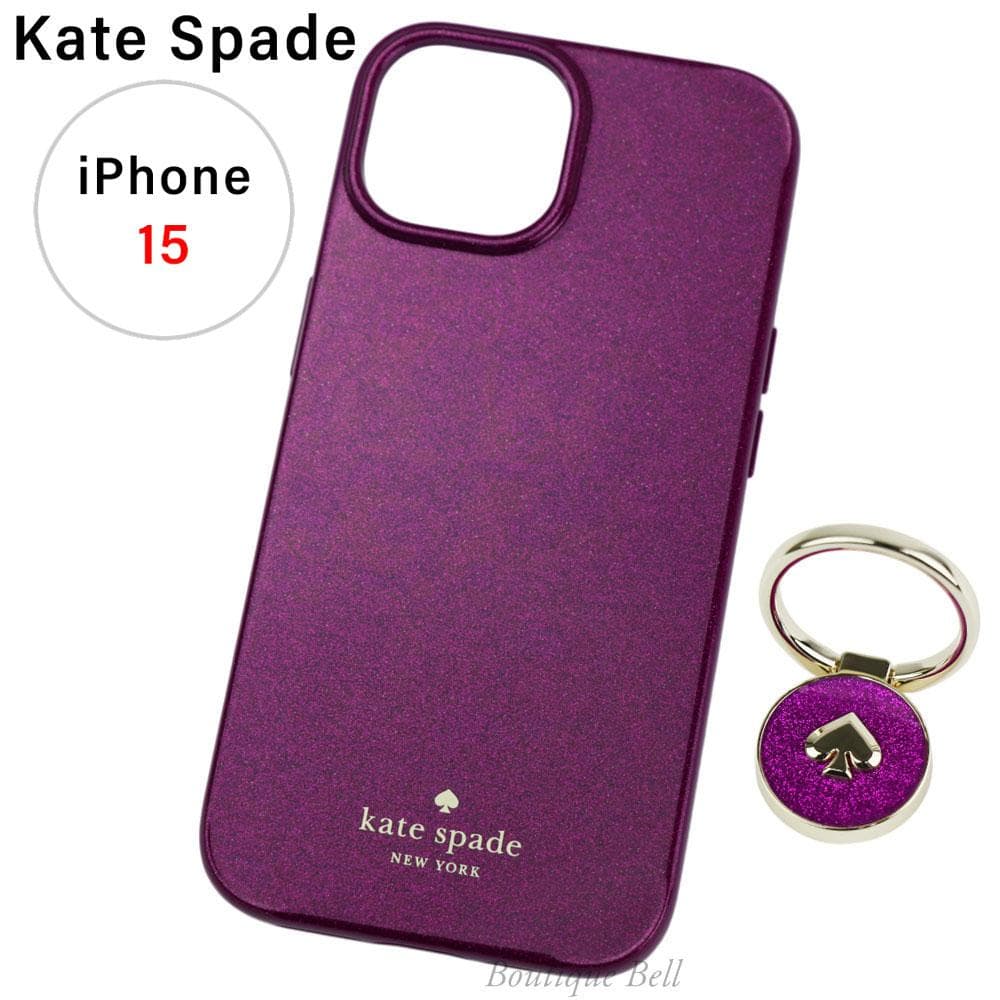 【ケイトスペード】ダークラズベリー バンカーリング付 iPhone15対応ケース スマホリング kate spade new york(ケイトスペード) スマホケース