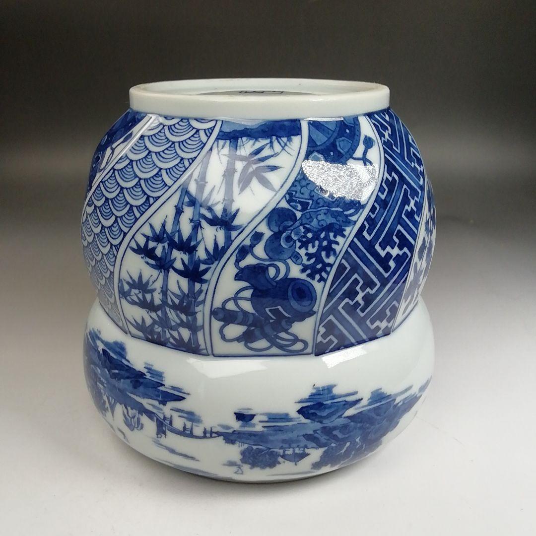 W234 水指 『染付 腰捻 水指』『塗替蓋付』『加藤郷山 造』 共箱