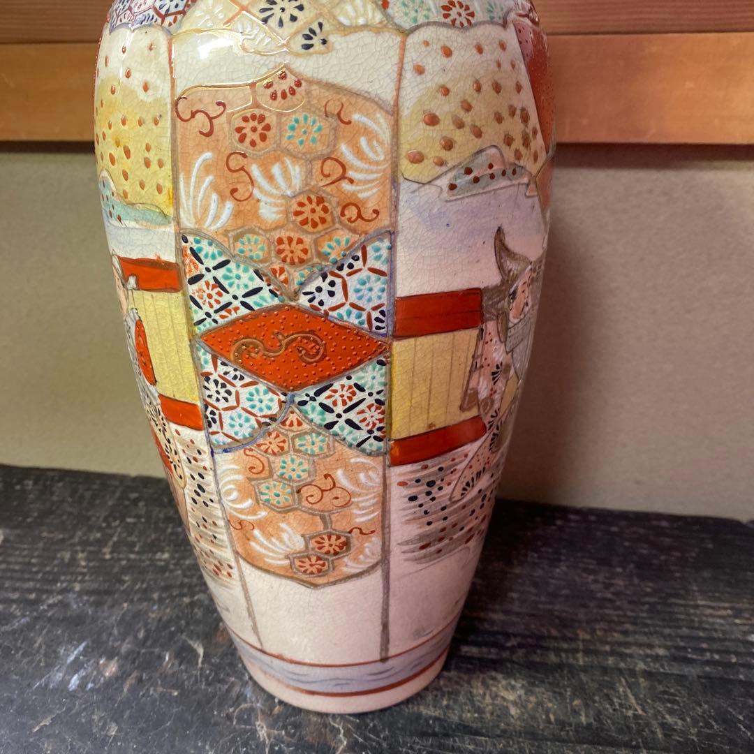 明治薩摩焼 薩摩藩武士図花瓶31cm14cm