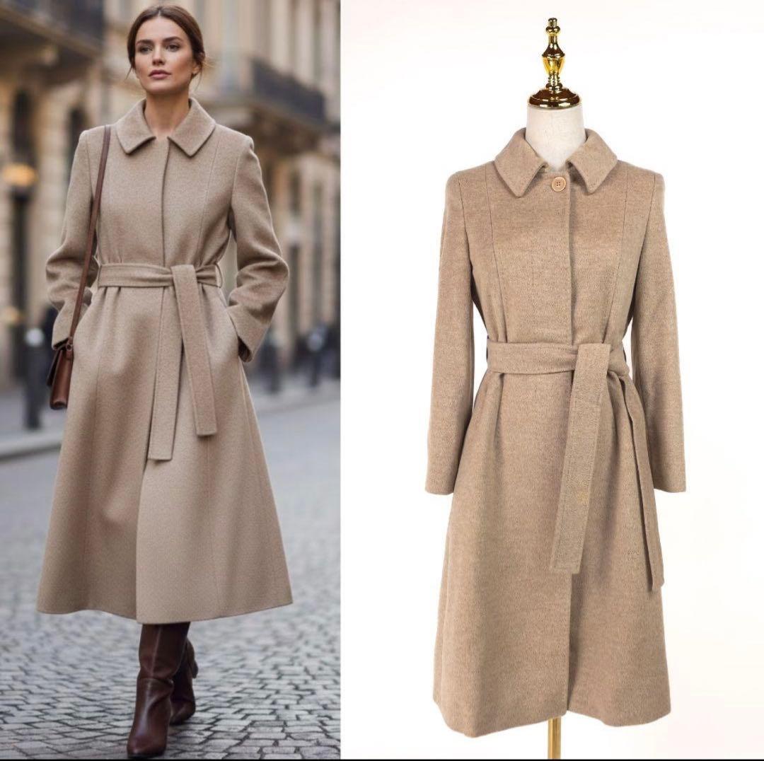 マックスマーラ ウール100% ベルト コート 36 ベージュ Aライン マックスマーラ ウール100% ベルト コート 36 ベージュ Aライン - メルカリ