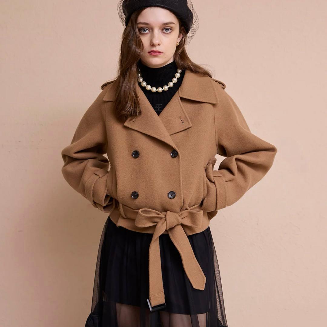 エイミーイストワール ウールショートトレンチコート ブラック - メルカリ