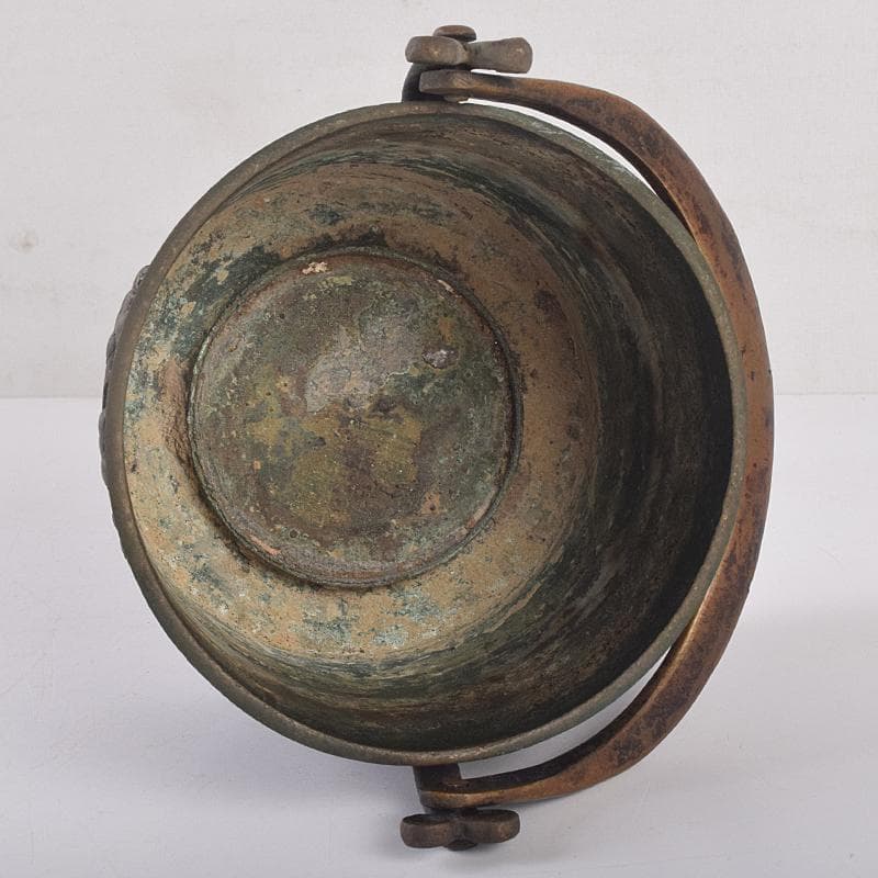 中国 宣徳年製款 古銅宣徳銅 馬刻 持ち手付 透かし蓋香炉 M R8855