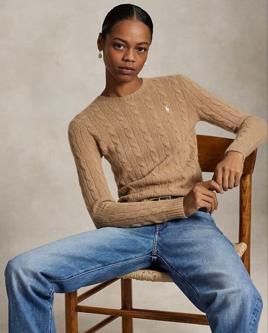 ポロラルフローレン ベージュ ケーブルニット 現行タグ M 縮ありXS