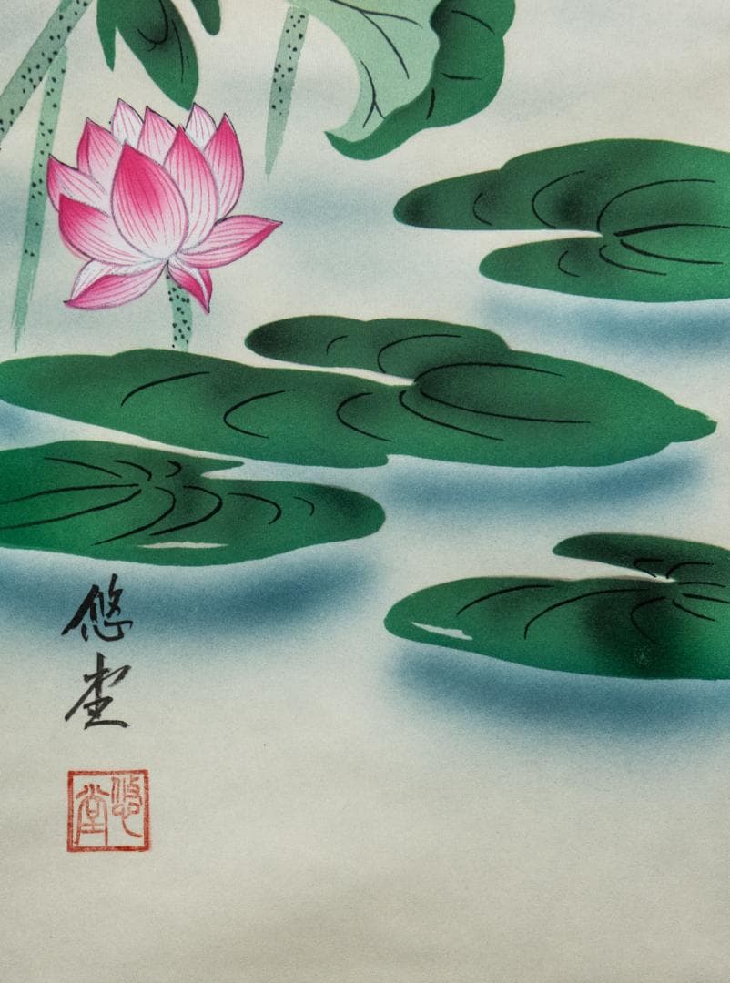 掛軸-1440　悠堂　蓮花二幅対　共箱