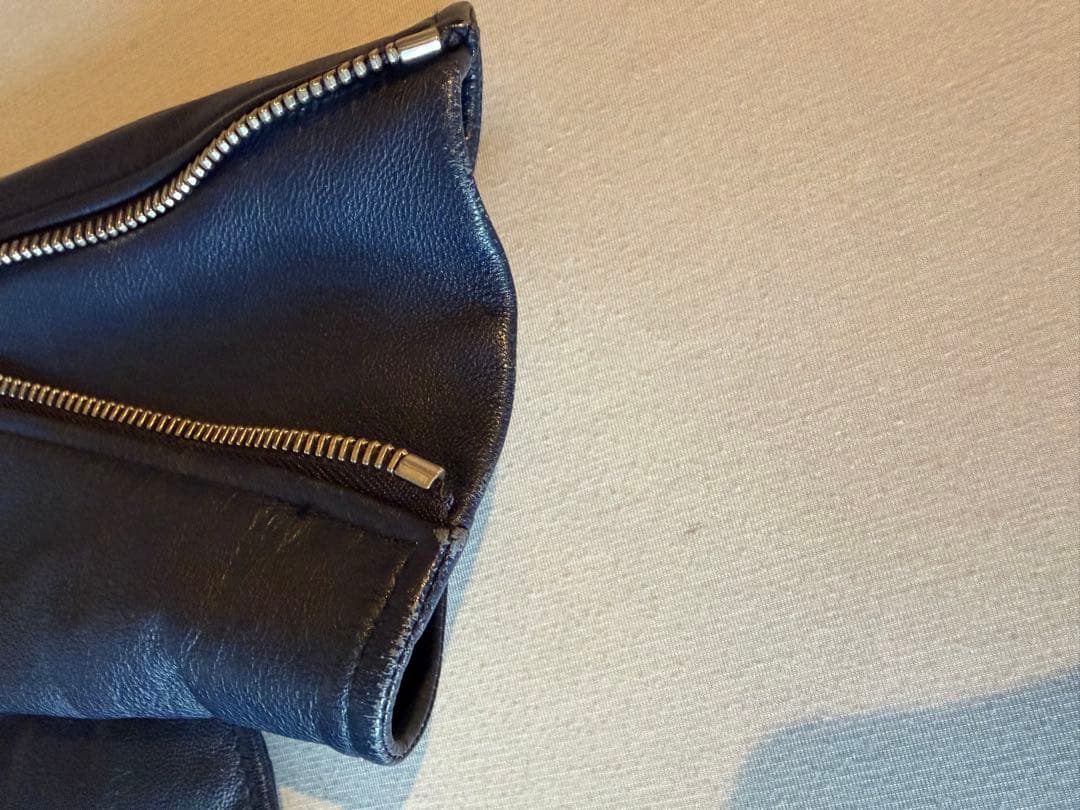 PSポールスミス ダークブルー レザー シングルライダースジャケットの