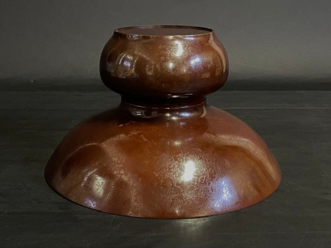 未使用 美品】「母」 唐銅製 紫朱銅 花器 宗勝造 池坊 華道 （220B