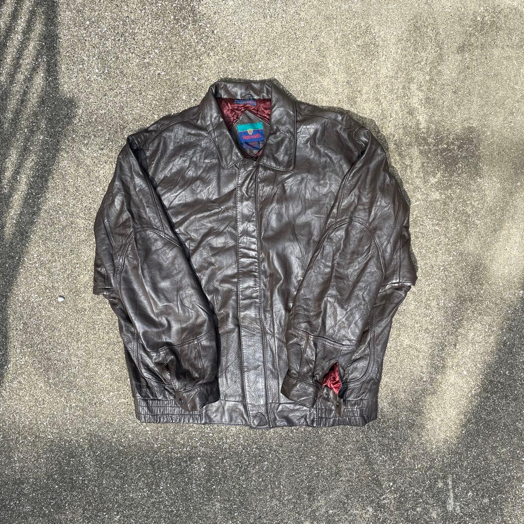 美品】短丈 vintage レザージャケット XL 深水光太 ブラウン 茶色