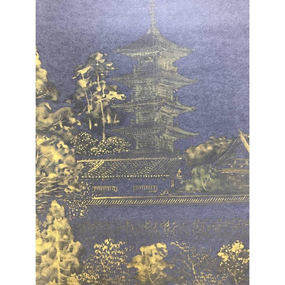 真作/佐々木雪城/明王院/五重塔図/紺紙金泥/塔山水図/掛軸☆宝船☆AK-843