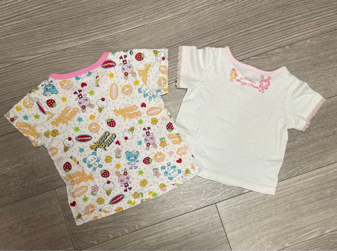 ♦️ メゾピアノ Tシャツ 90と95ソフトクリームみみちゃんぽぽちゃん棉