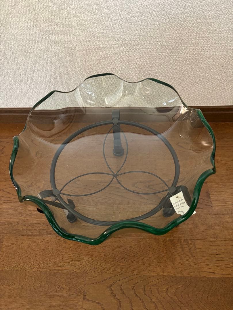 波型ガラスボウル 緑色縁取り 金属スタンド付き ADERIA 爆買 ガラスボウル おしゃれ かき氷 3個入 クリスタルガラス製