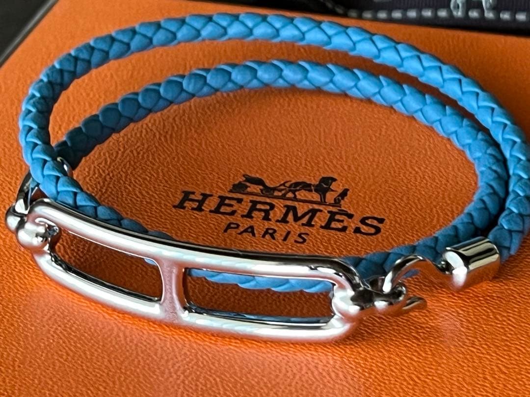 エルメス レザーブレスレット 《ルリ》 ドゥブルトゥール ニューブルー