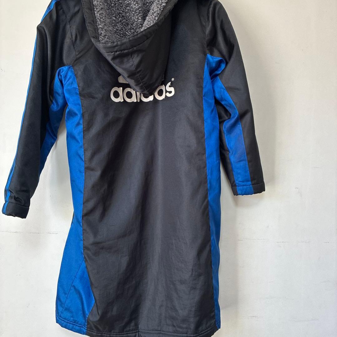 adidas フード付きベンチコート 黒/青 - メルカリ