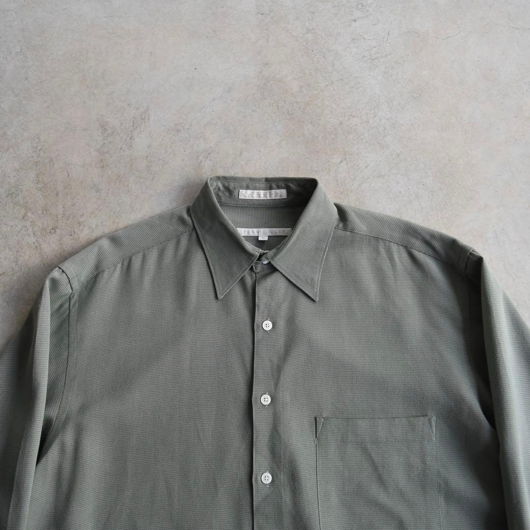 90s PERRY ELLISペリーエリス レーヨン長袖シャツ M オリーブ