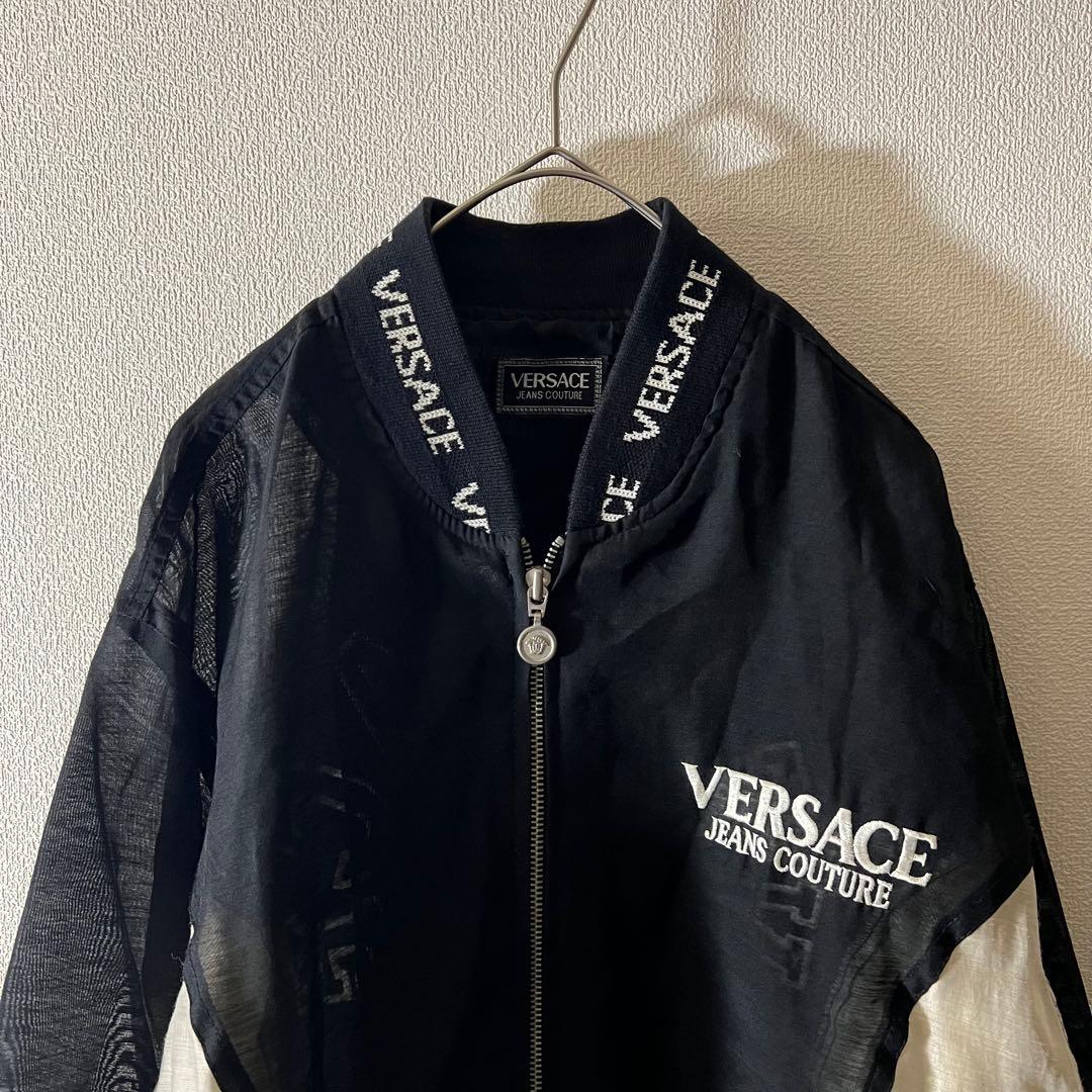 90s VERSACE シアー ボンバージャケット メデューサ ブラック 刺繍
