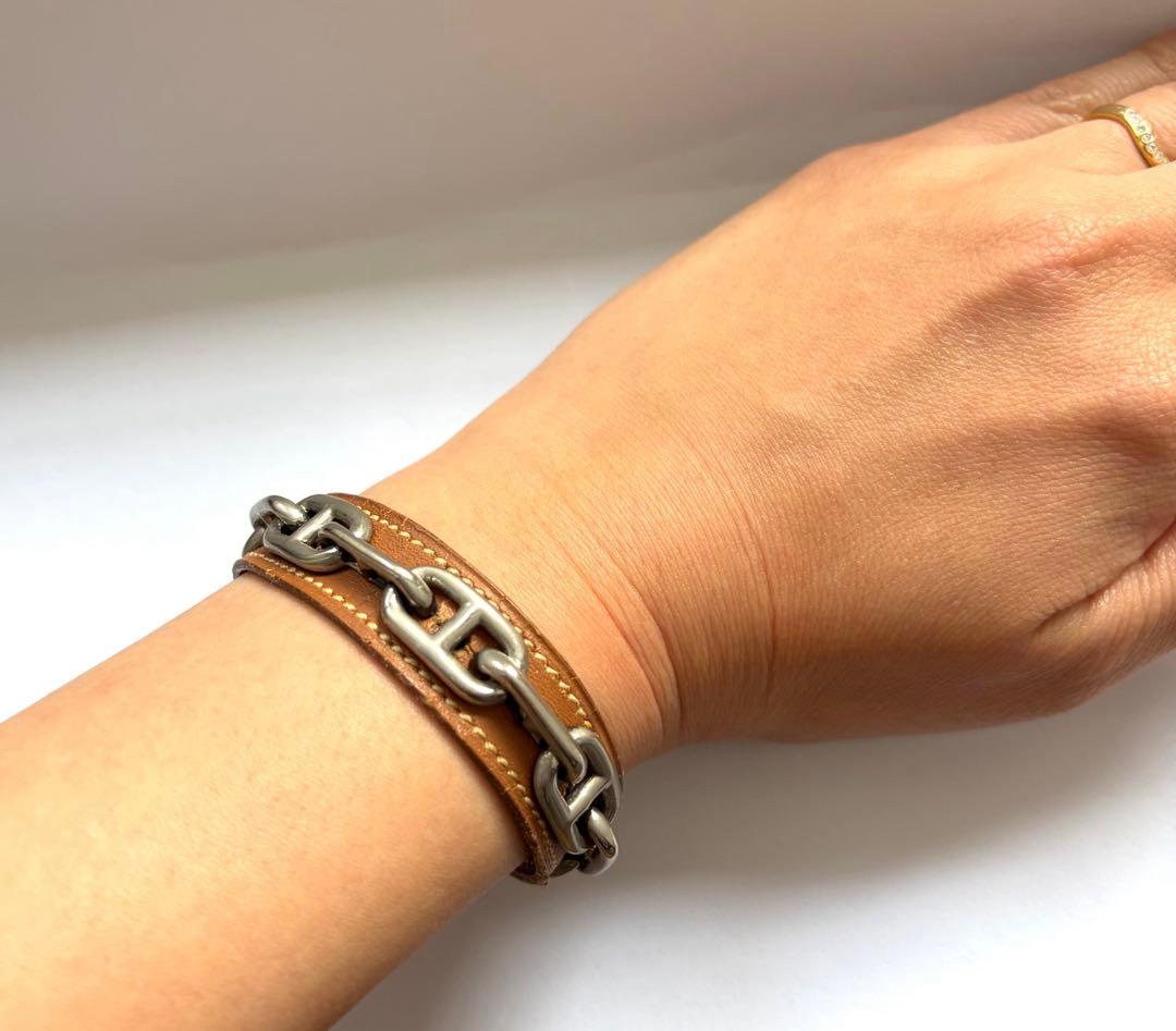 HERMES レザーブレス シェーヌダンクル 茶×銀 刻印有 正規品 - メルカリ