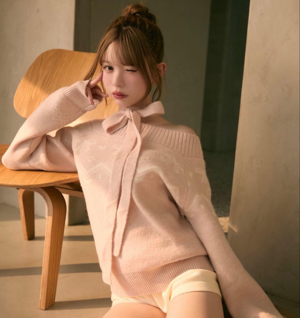 TITTY&CO. ノルディック柄リボン付きオフショルダーニット - メルカリ