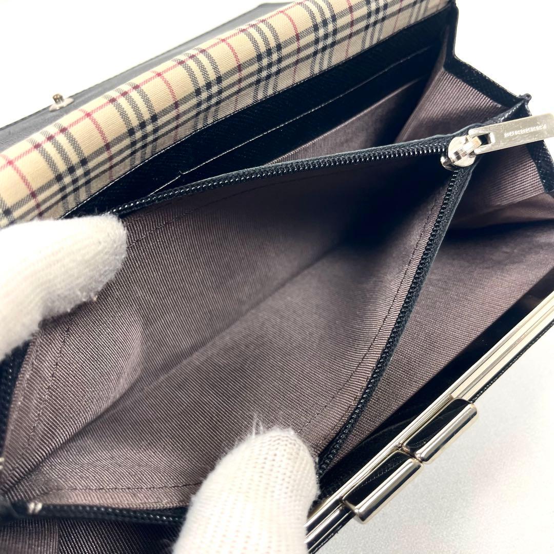 バーバリー 長財布 がま口 ロゴプレート サフィアーノ ノバチェック