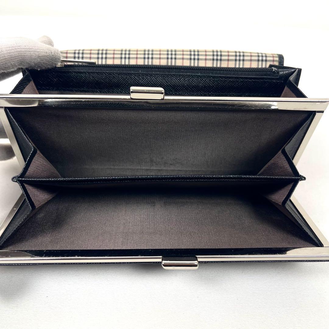 バーバリー 長財布 がま口 ロゴプレート サフィアーノ ノバチェック