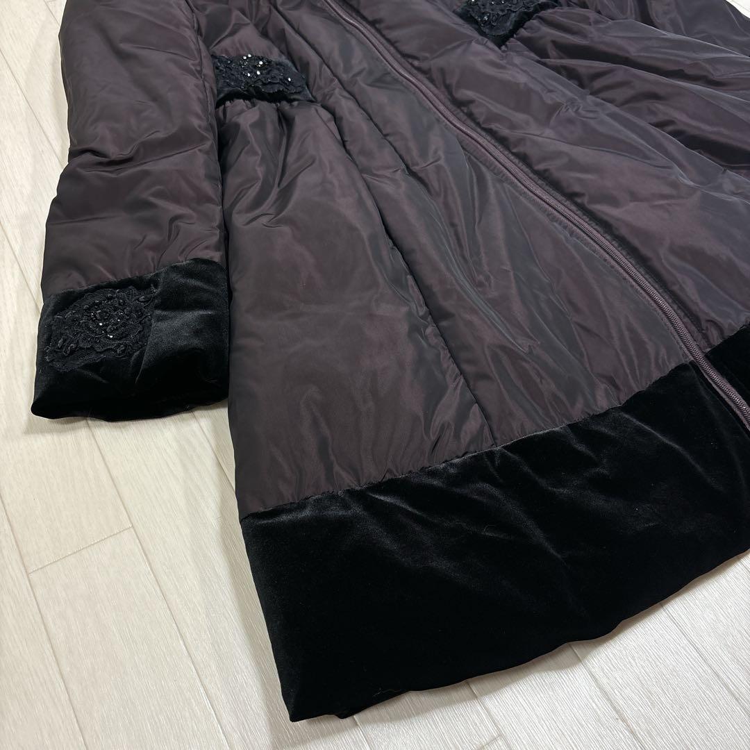 美品 スーパービューティー 42 ダウンコート レース ビジュー装飾
