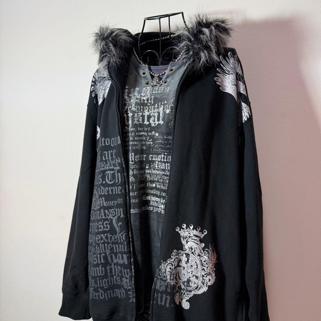 00s archive 4L ファー フード ジップパーカー Y2K 黒 平成 - メルカリ