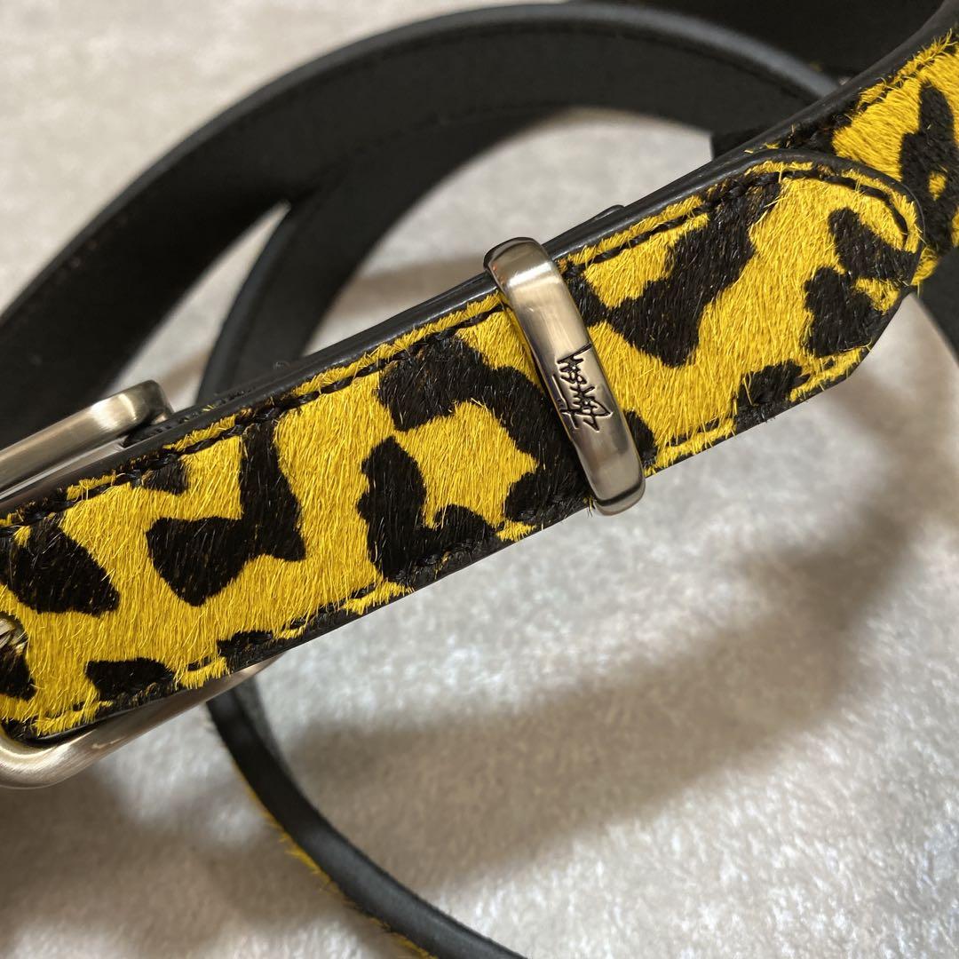 ステューシー STUSSY レオパード レザーベルト ヒョウ柄 本革 イエロー