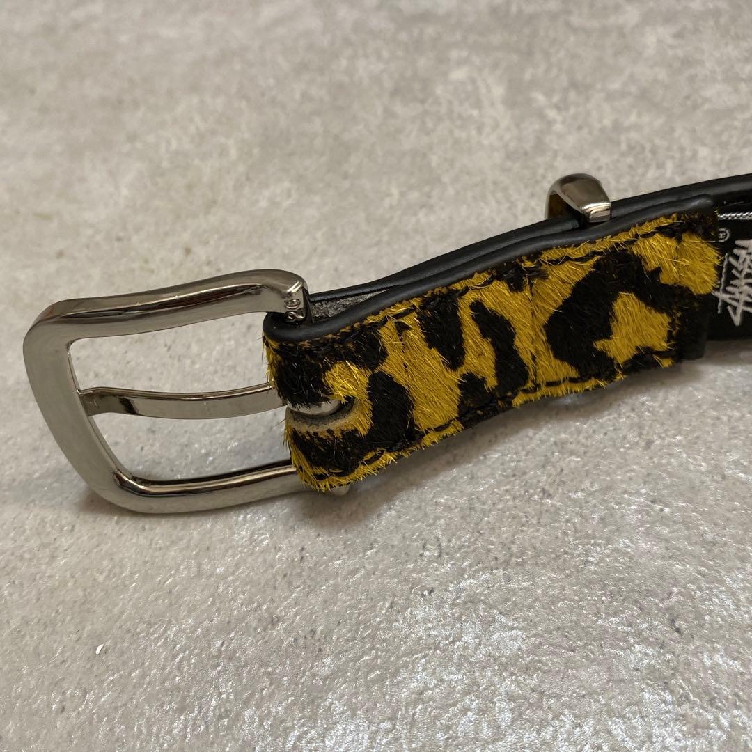 ステューシー STUSSY レオパード レザーベルト ヒョウ柄 本革 イエロー