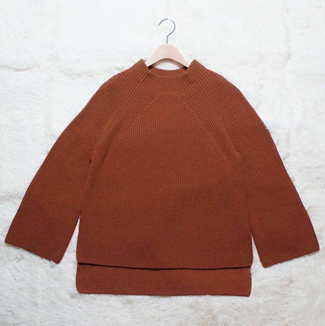 大きいサイズ《BATONER》ボトルネックニット(2)ラグラン ブラウン 極美品